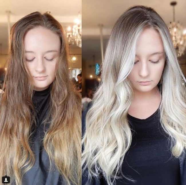Avant et après coloration des cheveux