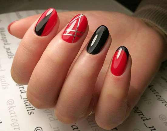 Graphics and red color of manicure