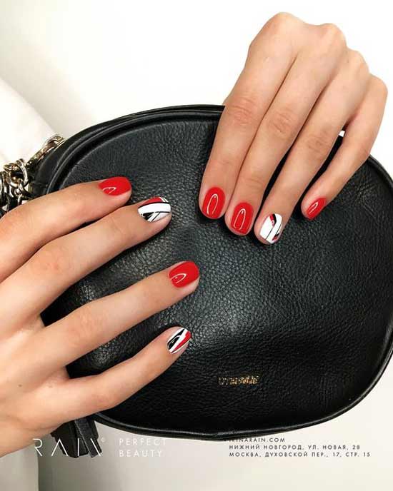 Intense red and geometry in manicure