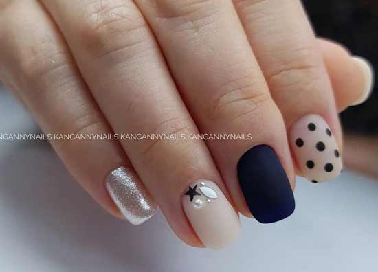 Manicure polka dots + glitter + nude