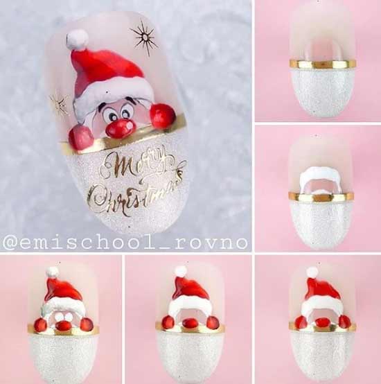 Santa Claus step by step how to draw on nails