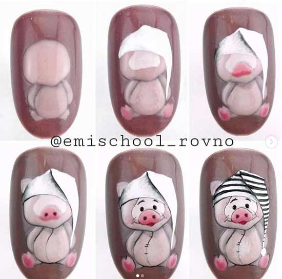 Boar step by step drawings on the nails