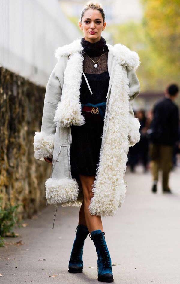 Long sheepskin coat for the winter