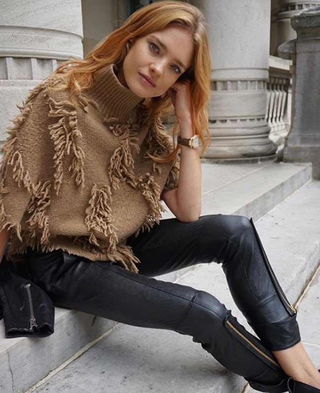 Terracotta sweater with leather pants