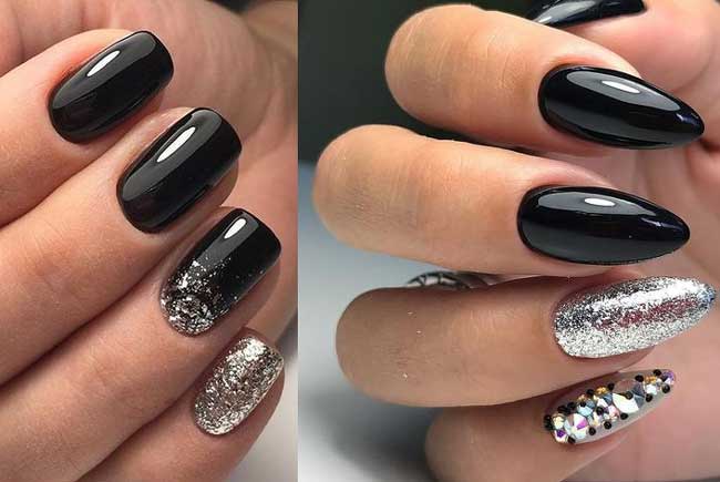 Black winter glitter manicure