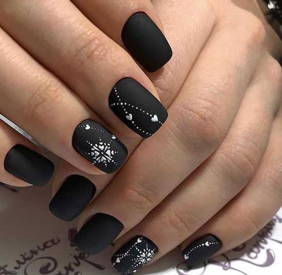 Black matte winter nail design