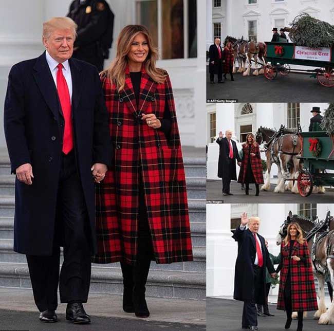 Melania Trump in a plaid cape