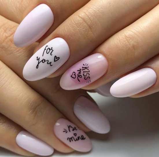 Lettering and hearts in nail design