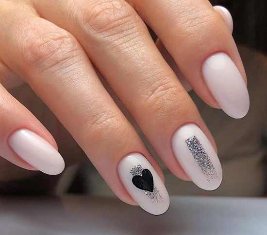 Milk manicure with a heart on February 14