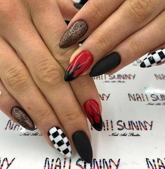 Black and red beautiful manicure 2020 winter