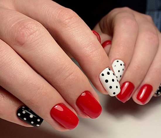 Manicure with dots white-red version