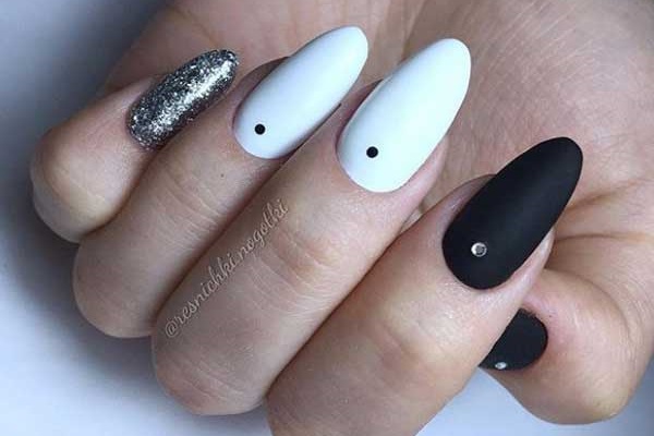 matte black with rhinestones and dots