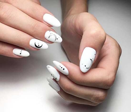 Dots in manicure on white background - design