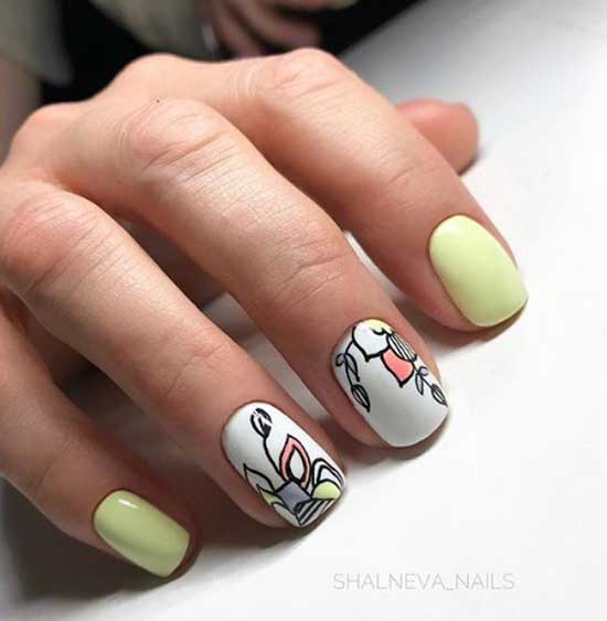 Conception florale d'ongles courts