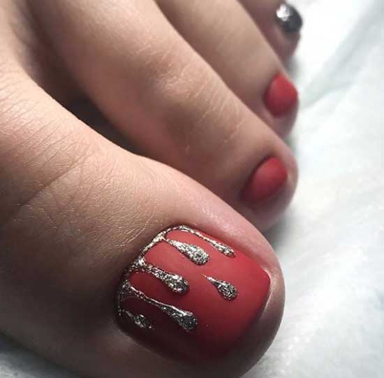 Red matte pedicure 2019