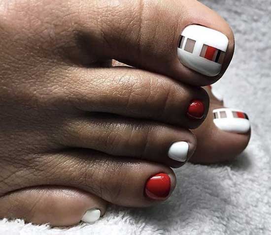 Red and white pedicure 2019