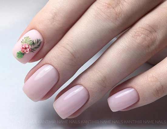 Milk manicure with floral print