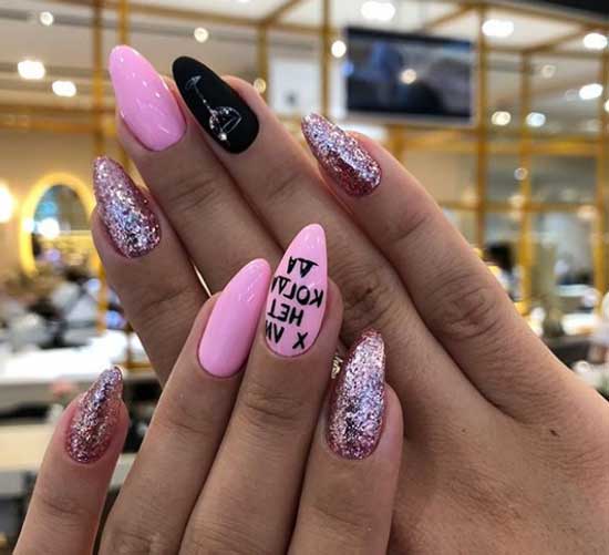 Pink manicure with lettering