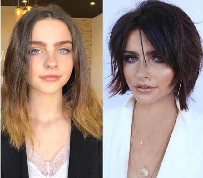 Photos avant et après les coupes de cheveux pour cheveux mi-longs