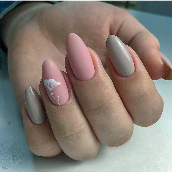 Gray + pink + flowers manicure