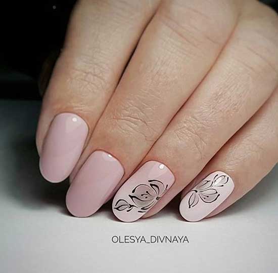 Nail design with flowers and beige background