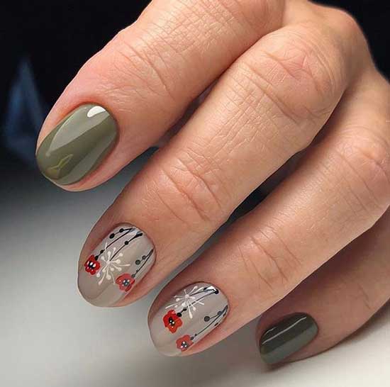 Flowers in gray manicure