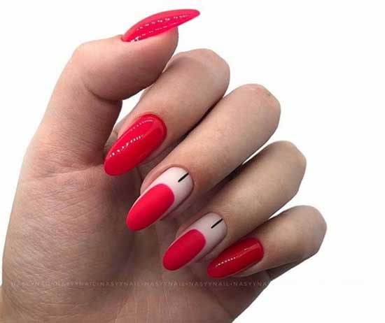 Red-bright manicure with holes