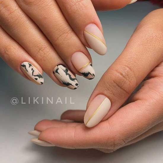 Manicure in beige with leopard print 2019-2020