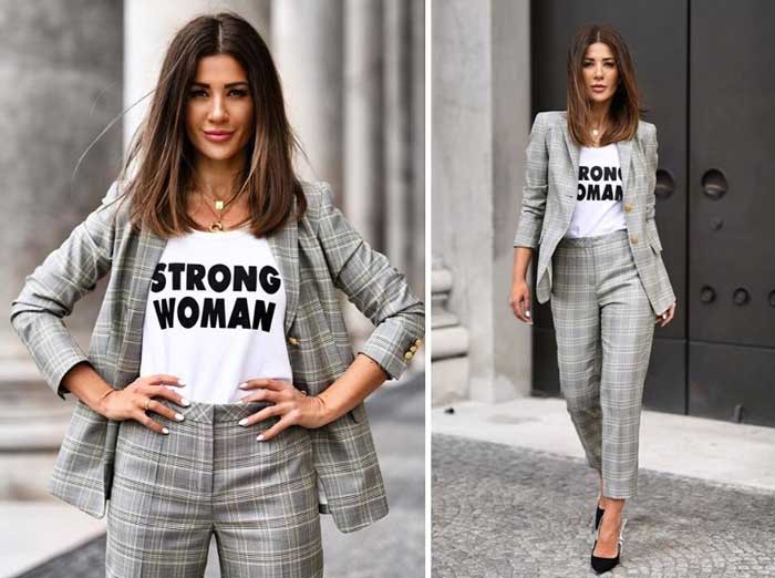 Fashion spring sets with a plaid blazer