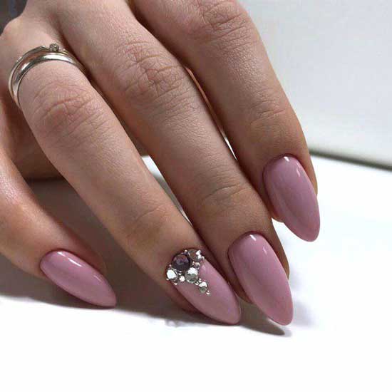 Manicure with rhinestones for sharp nails 2020