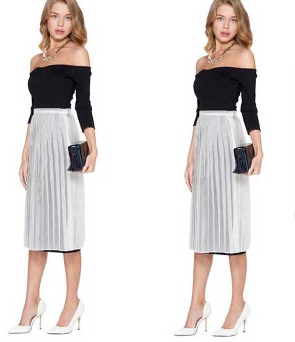 Sheer pleated midi skirt