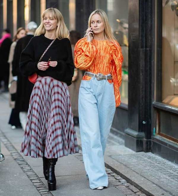 Street style with pleated skirt