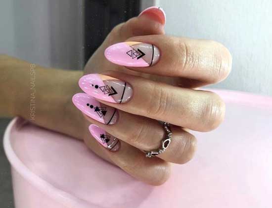 Lunar pink manicure with stripes