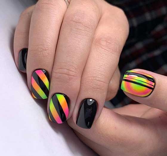 Neon manicure with stripes