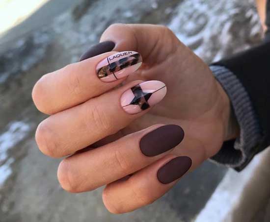 Brown manicure with stripes