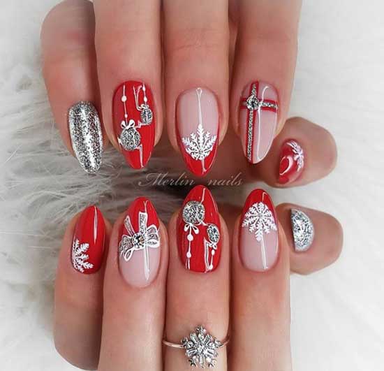 Holiday nail design with stripes