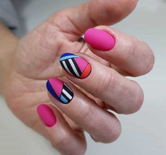 Pink manicure with stripes