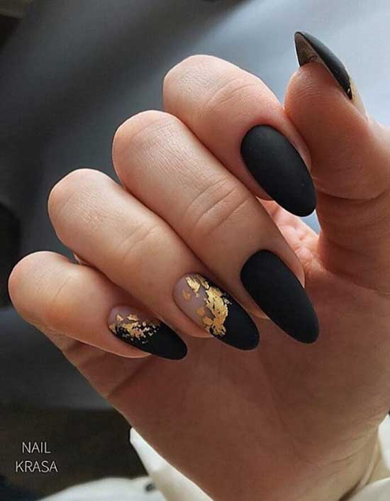 Black with gold matte manicure