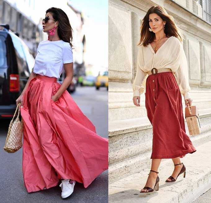 Long skirts with buttons and pockets