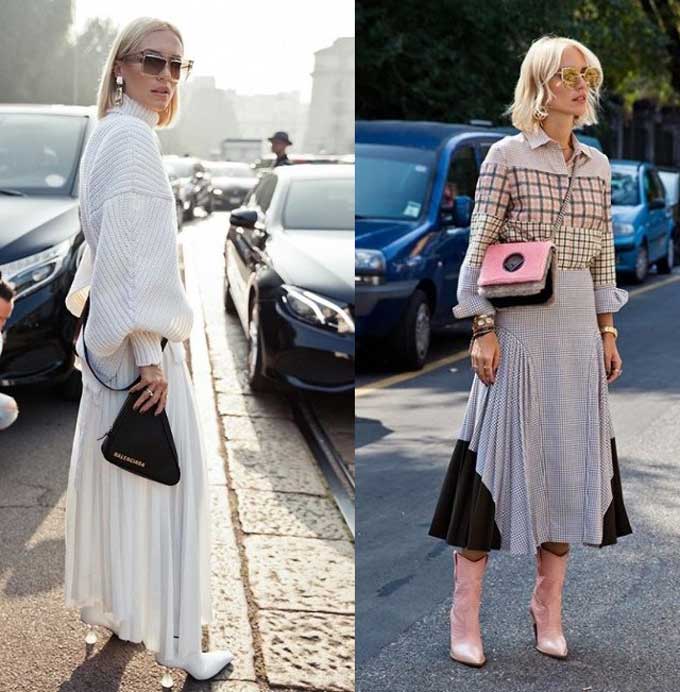 Pleated midi and maxi skirts