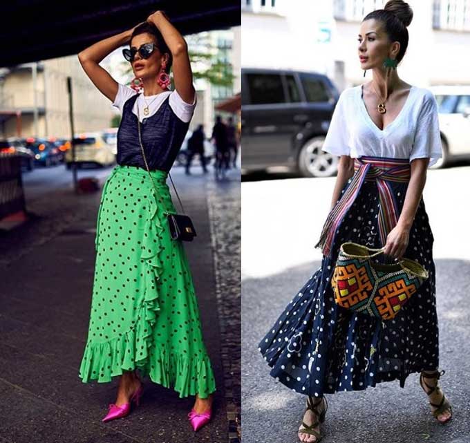 Fashionable long skirts with polka dots