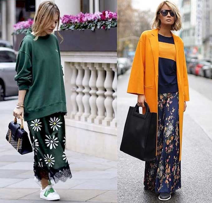 Floor-length skirts with flowers - looks 2019