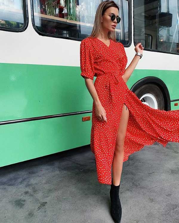 Girl in a dress with trendy polka dots