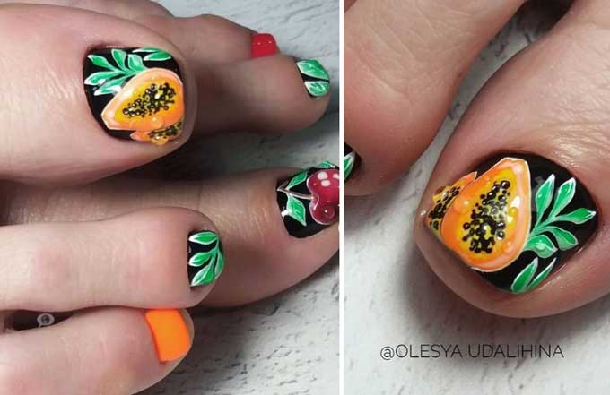 Summer pedicure with fruits