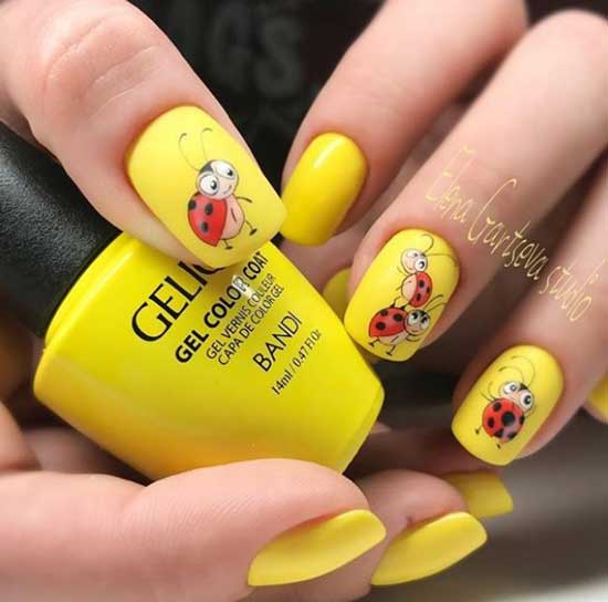 Hand painted yellow manicure