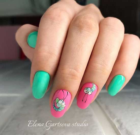 Pink + green summer 2019 manicure designs