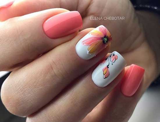 Bright coral manicure summer 2019