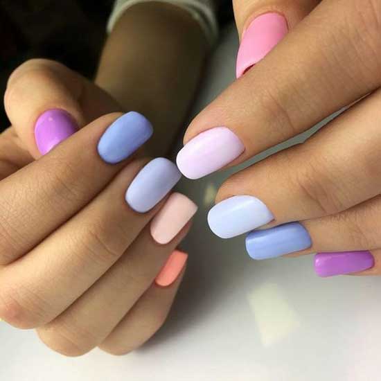 Multi-colored nails in pastel shades