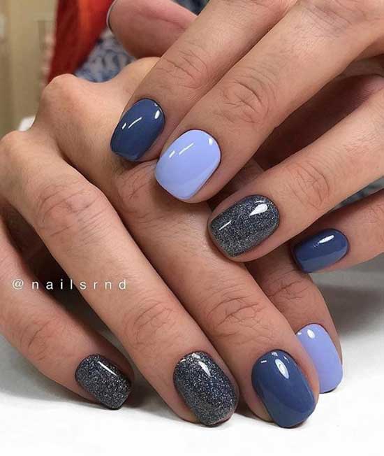 Multi-colored manicure in blue tones