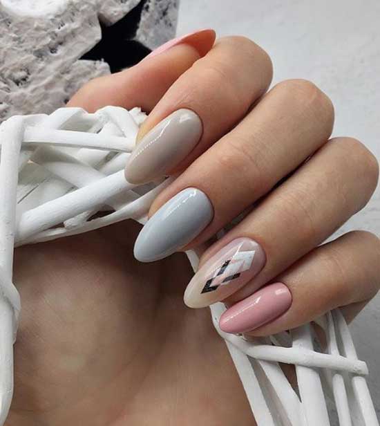 Multi-colored manicure in pastel colors